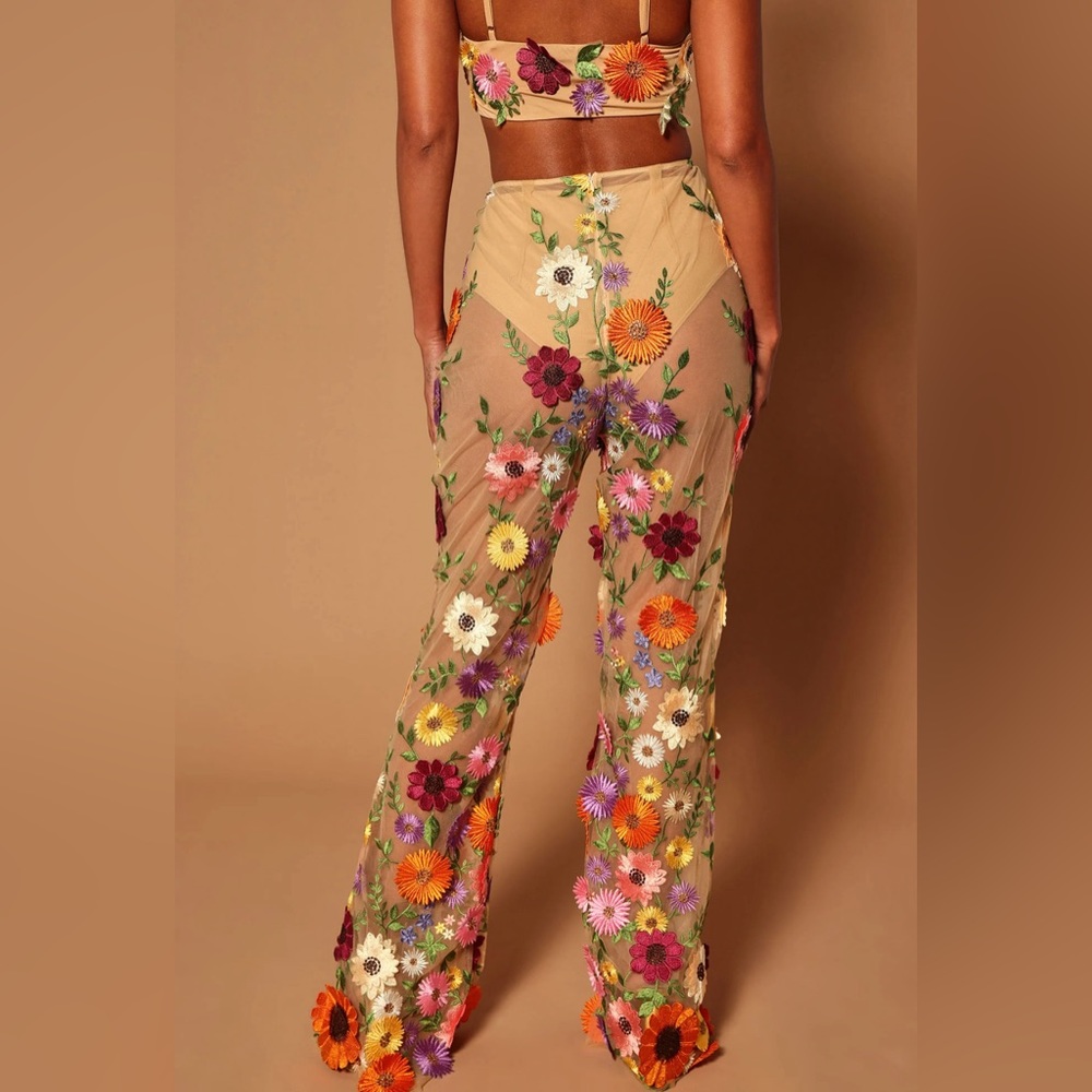 Celena Embroidered Pant - Nude/Combo